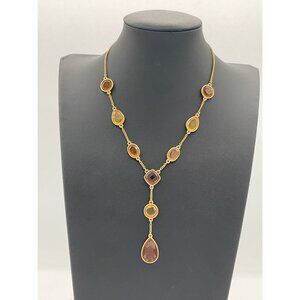 Trifari Gold-Tone Necklace With Amber-Colored Stones Y Drop